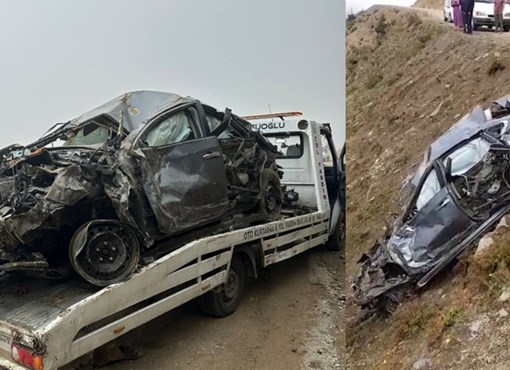 3 KİŞİYE MEZAR OLAN  OTOMOBİL UÇURUMDAN ÇIKARILDI
