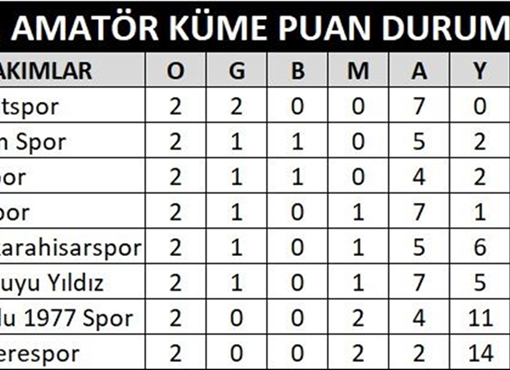 BİRİNCİ AMATÖR KÜMEDE HAFTANIN SONUÇLARI VE PUAN DURUMU